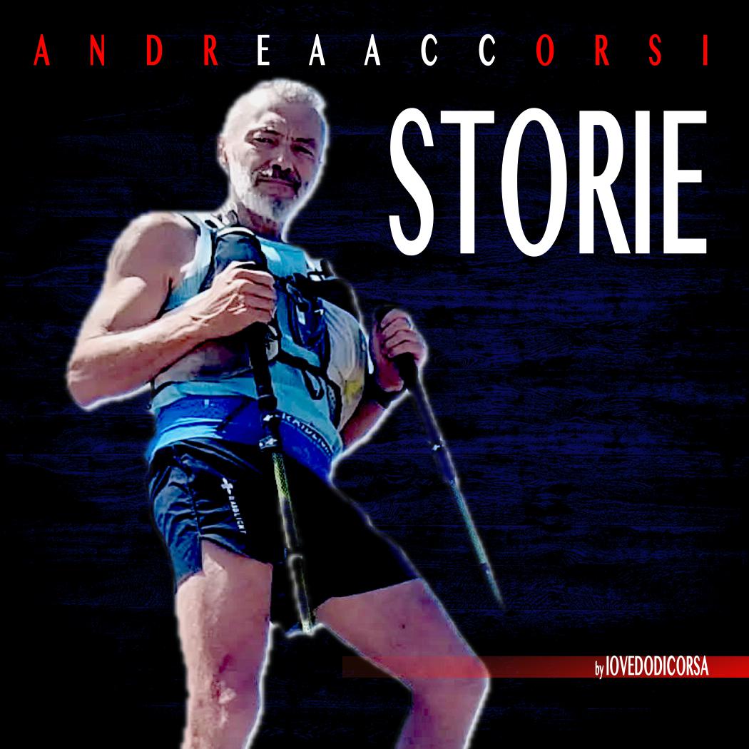 Andrea Accorsi con i bastoncini da trail running nella copertina della rubrica Correre è ROCK – Storie